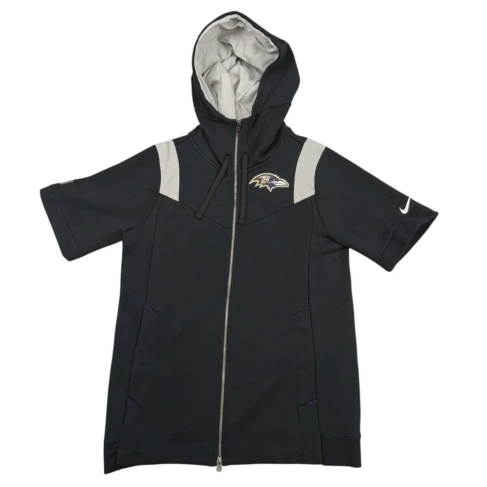 Nike Baltimore Ravens Jacket Mens Medium Black NFL Football Short‎ Sleeve Hoodie